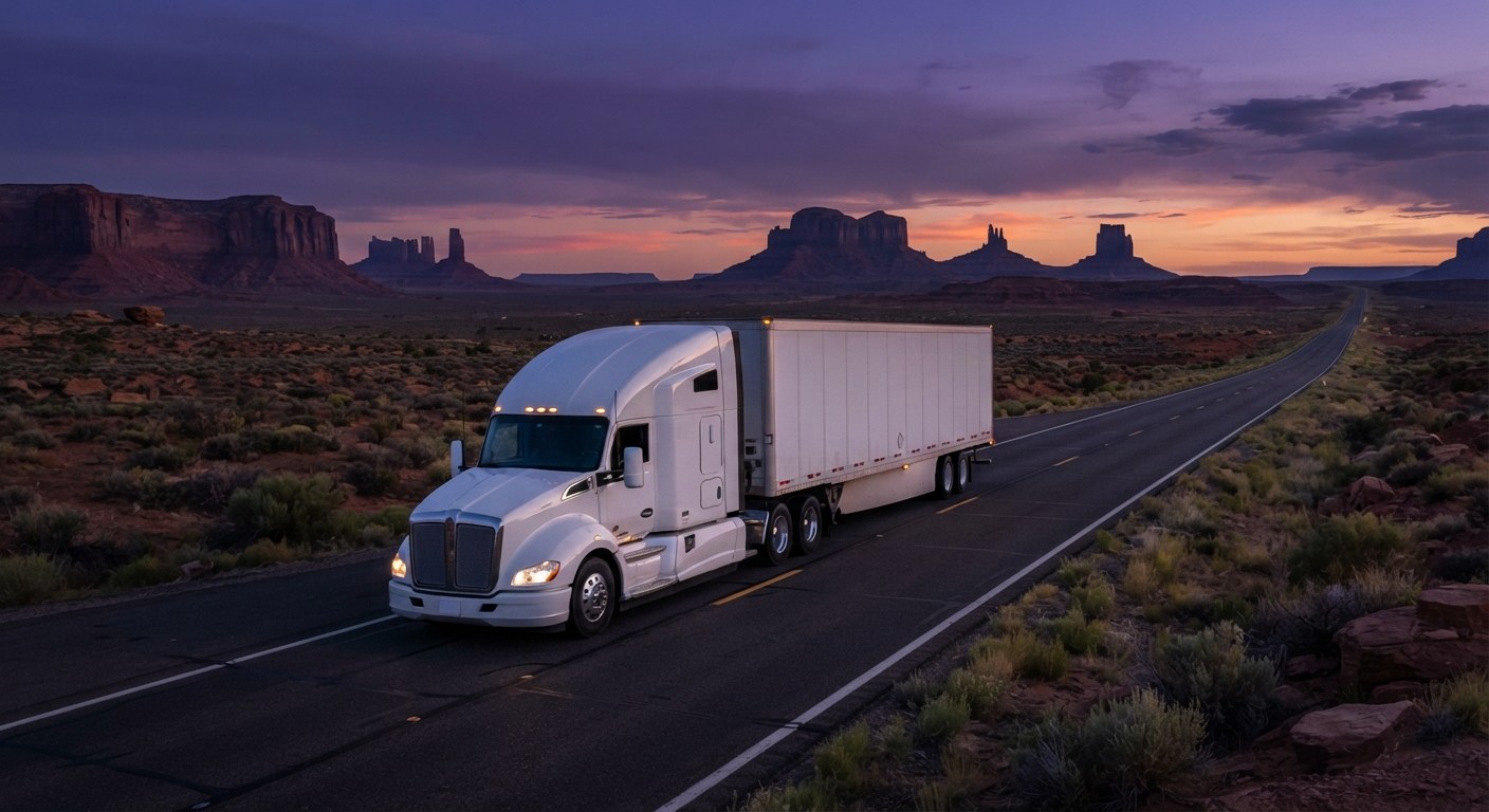 Tractor trailer on an open western highway
